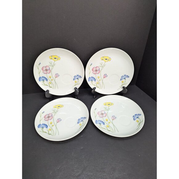 Flower Garden Fine China Seymour Mann Inc 8 1/4" Snack Plate Set of 4 No Cups - Picture 2 of 11